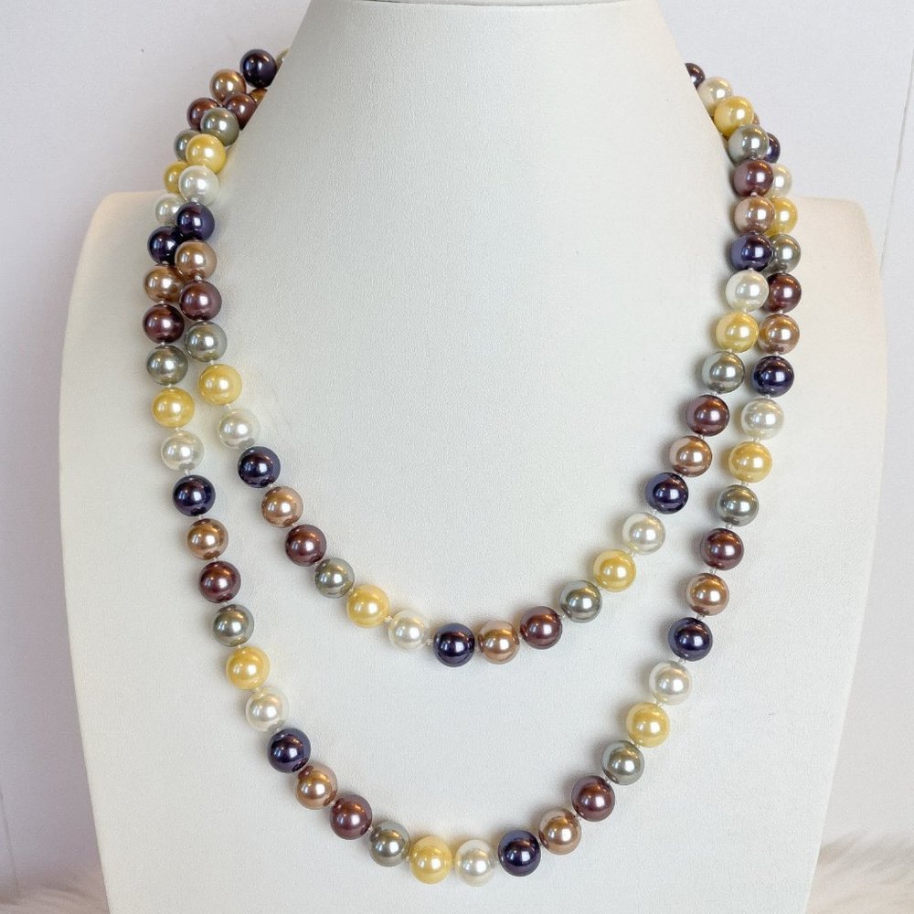 Kenneth Jay Lane Necklace Pastel Glass Pearl Long Signed KJL Jewelry